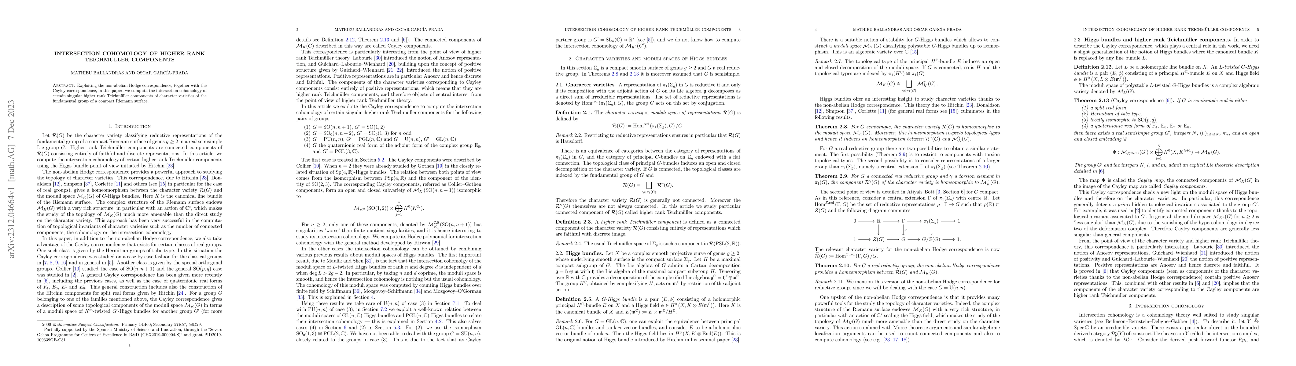 Thumbnail for Intersection cohomology of higher rank Teichm\"uller components