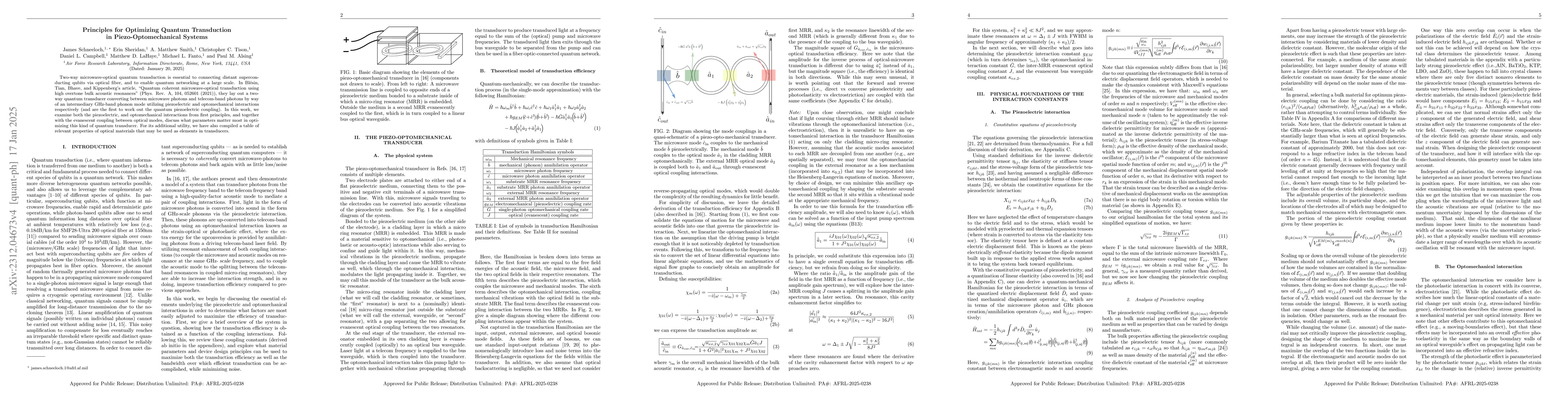 Thumbnail for Principles for Optimizing Quantum Transduction in Piezo-Optomechanical
  Systems