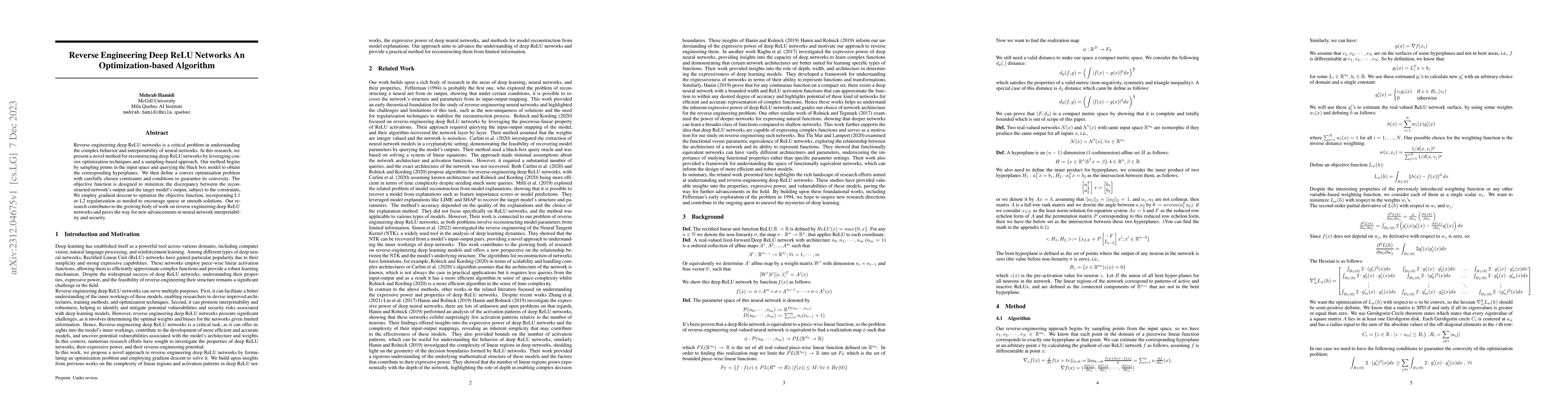Thumbnail for Reverse Engineering Deep ReLU Networks An Optimization-based Algorithm