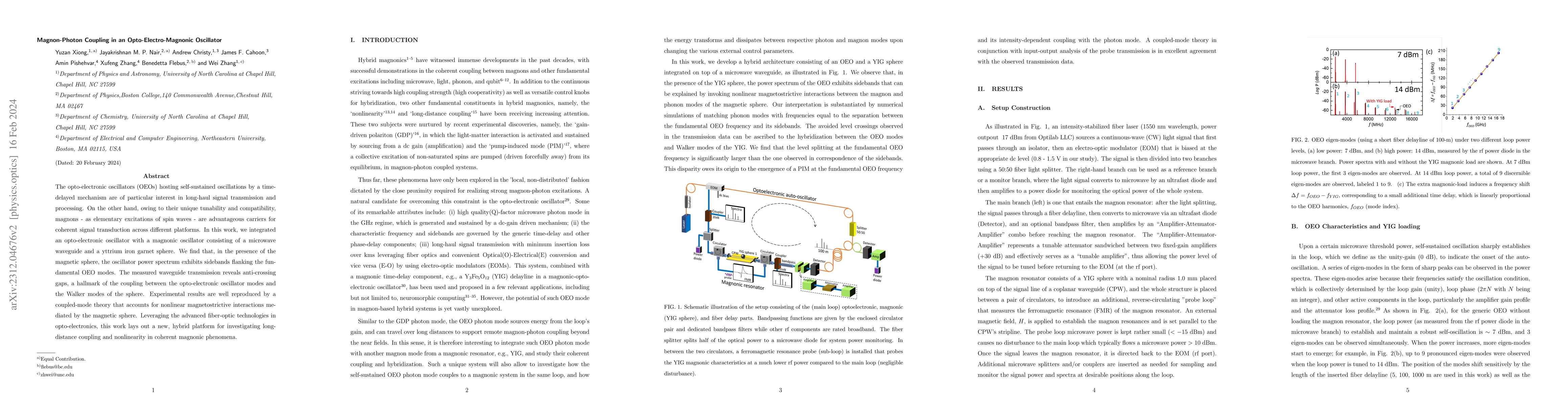 Thumbnail for Magnon-Photon Coupling in an Opto-Electro-Magnonic Oscillator
