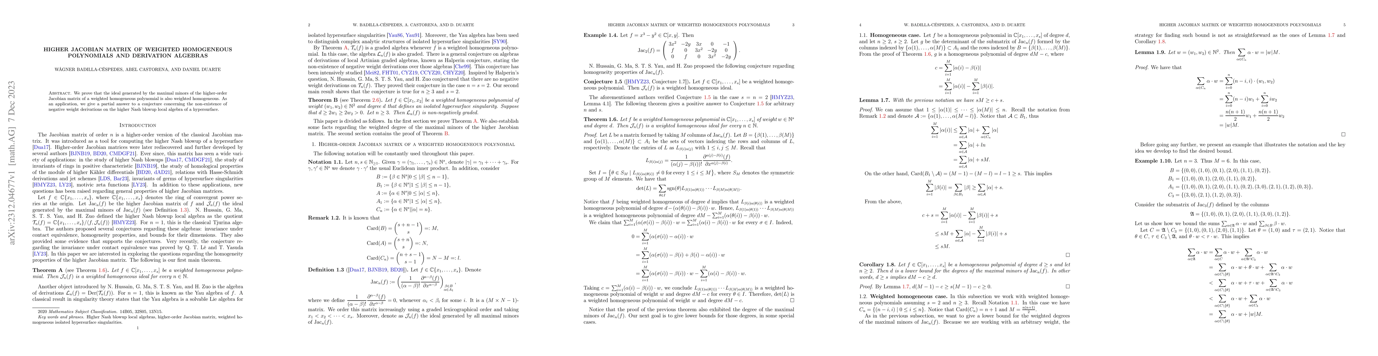 Thumbnail for Higher Jacobian matrix of weighted homogeneous polynomials and
  derivation algebras