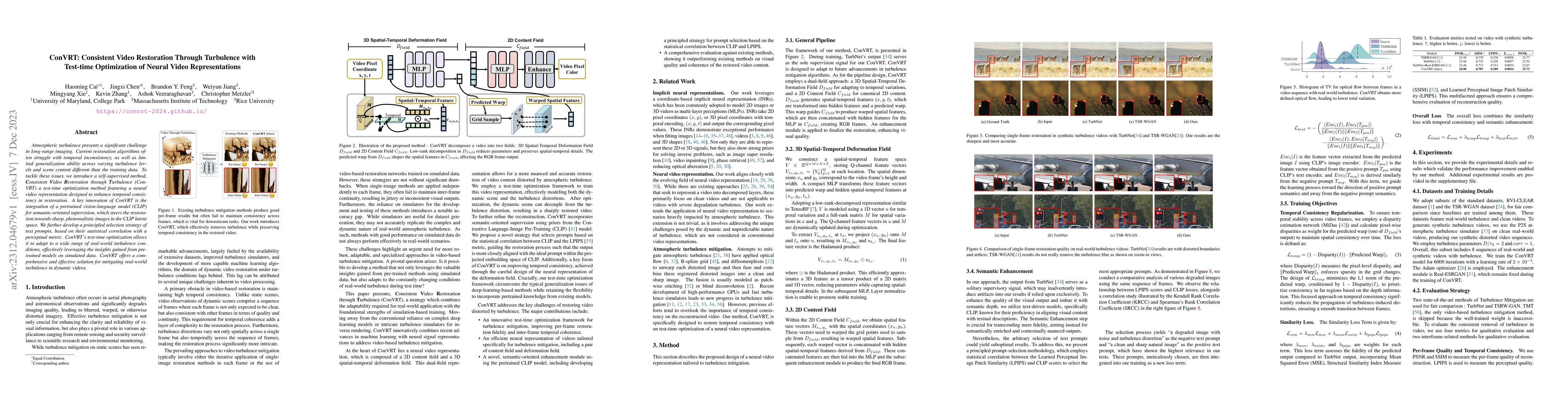 Thumbnail for ConVRT: Consistent Video Restoration Through Turbulence with Test-time
  Optimization of Neural Video Representations