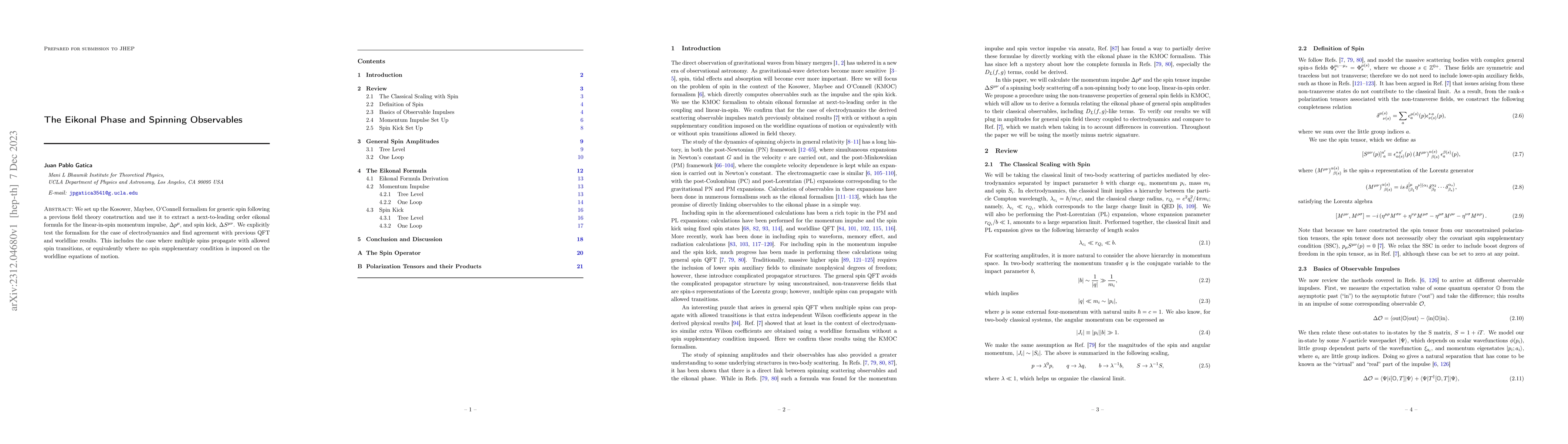 Thumbnail for The Eikonal Phase and Spinning Observables