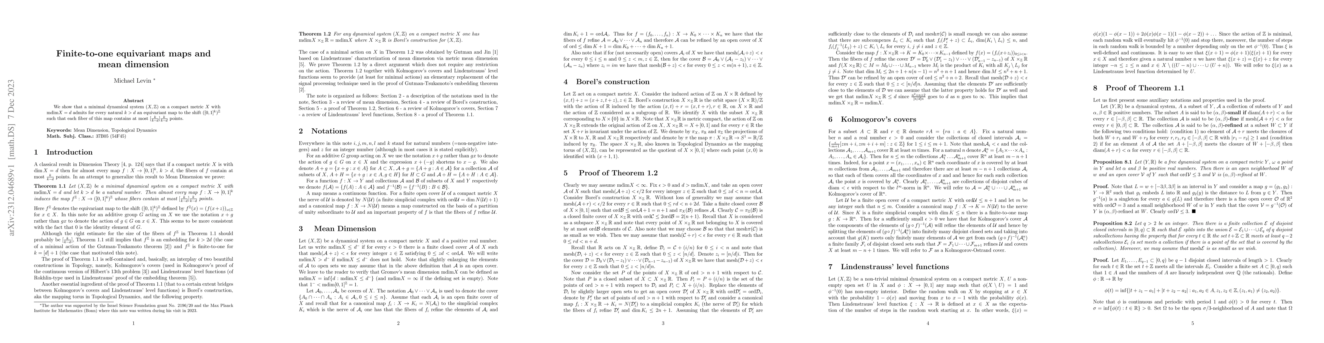 Thumbnail for Finite-to-one equivariant maps and mean dimension