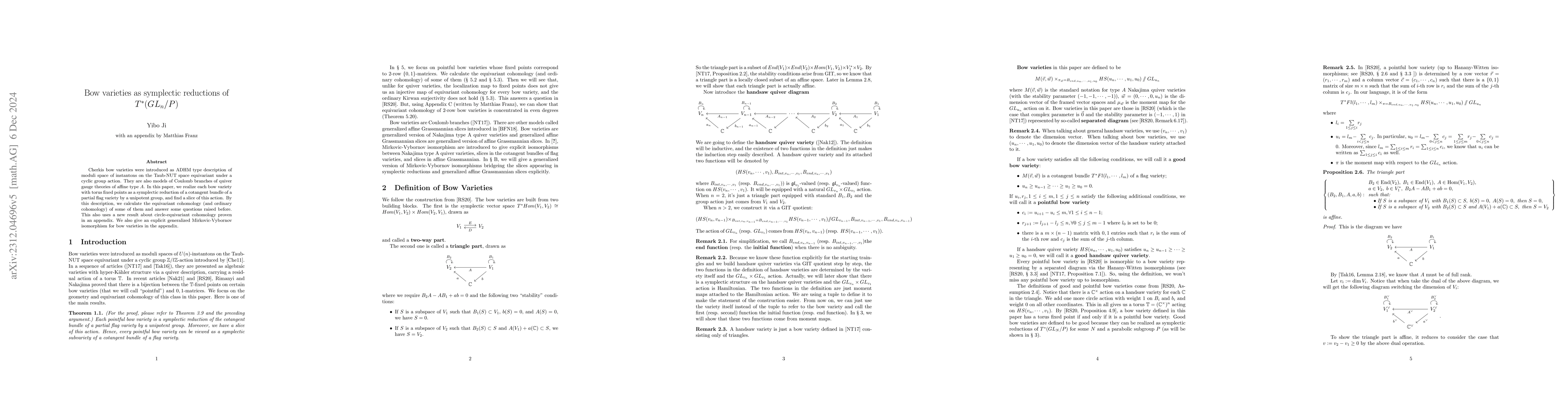 Thumbnail for Bow varieties as symplectic reductions of $T^*(G/P)$