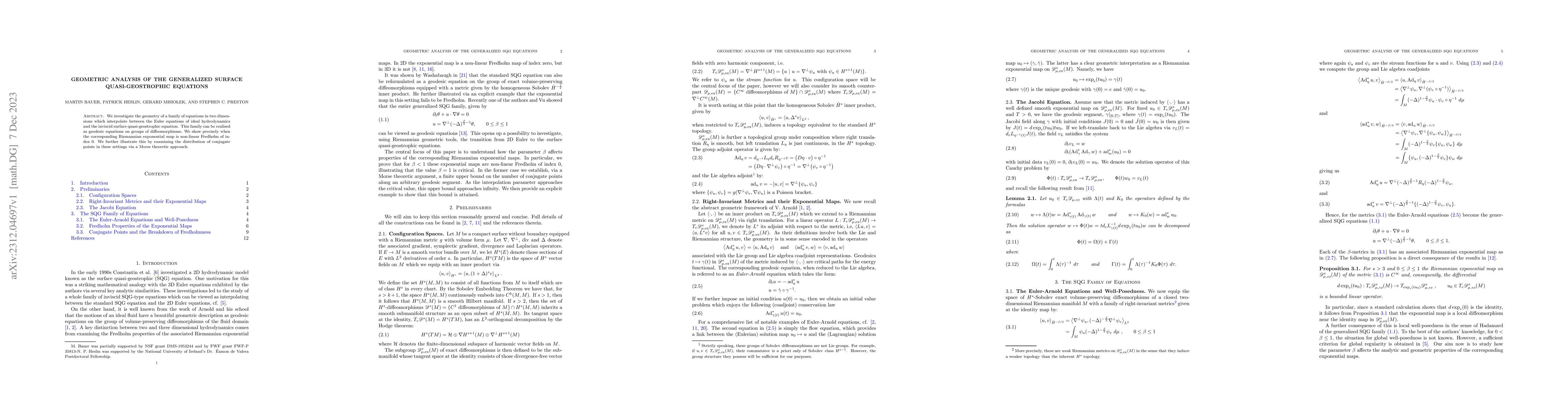 Thumbnail for Geometric Analysis of the Generalized Surface Quasi-Geostrophic
  Equations