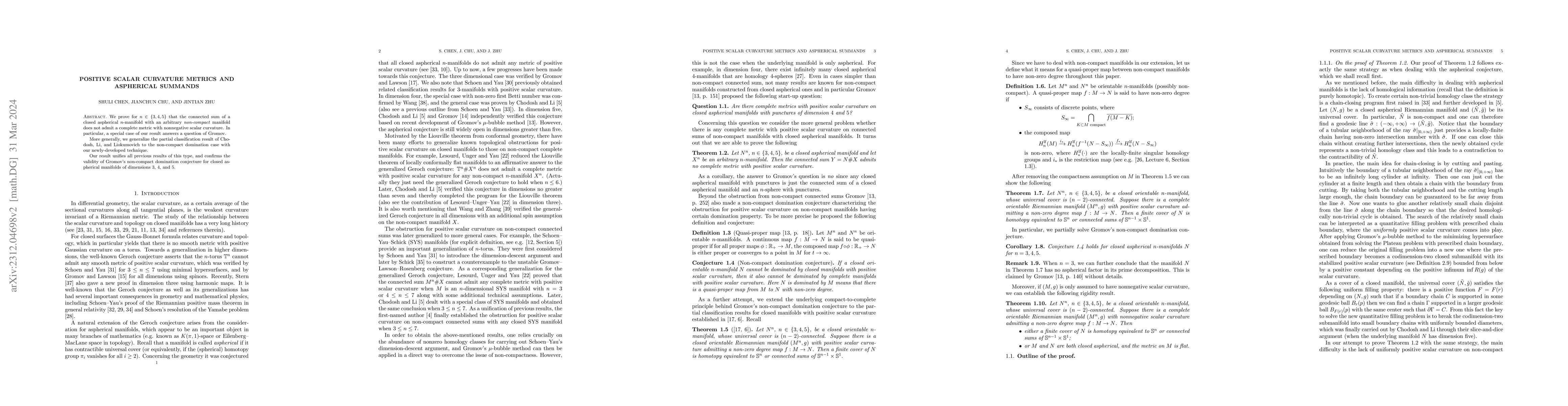 Thumbnail for Positive scalar curvature metrics and aspherical summands
