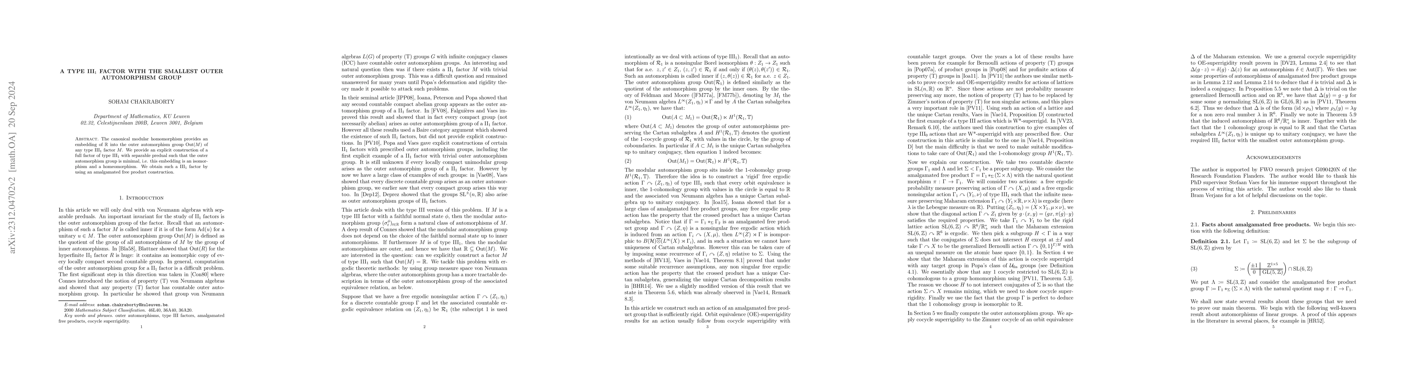 Thumbnail for A type III$_1$ factor with the smallest outer automorphism group