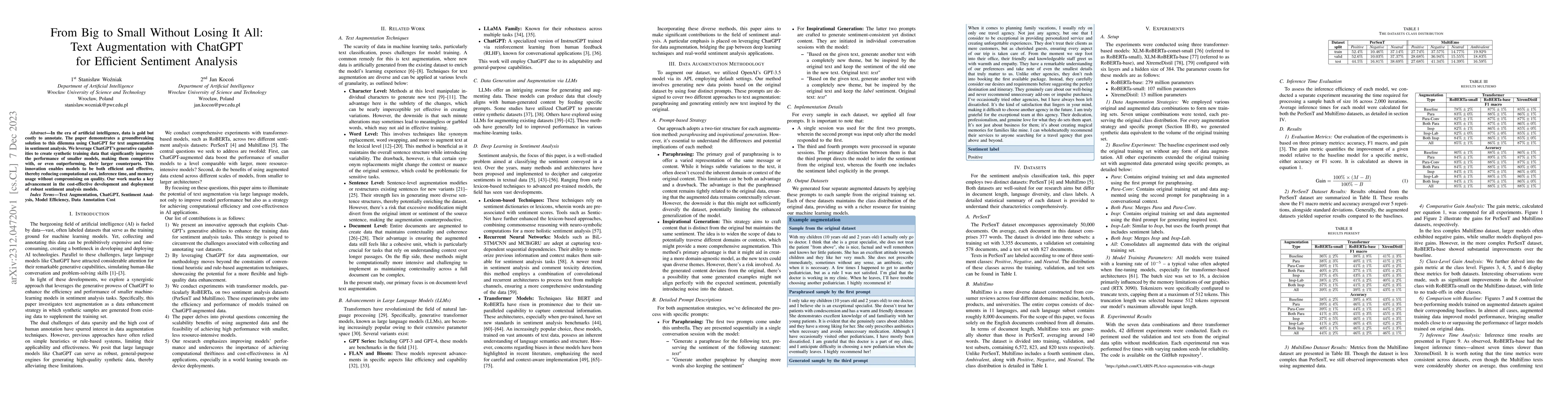 Thumbnail for From Big to Small Without Losing It All: Text Augmentation with ChatGPT
  for Efficient Sentiment Analysis