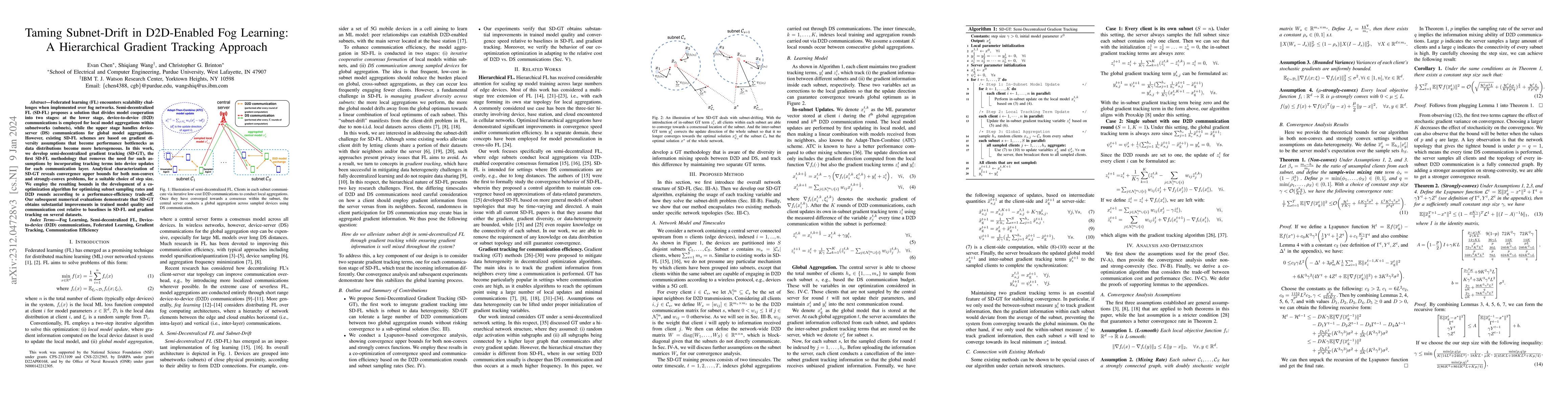 Thumbnail for Taming Subnet-Drift in D2D-Enabled Fog Learning: A Hierarchical Gradient
  Tracking Approach