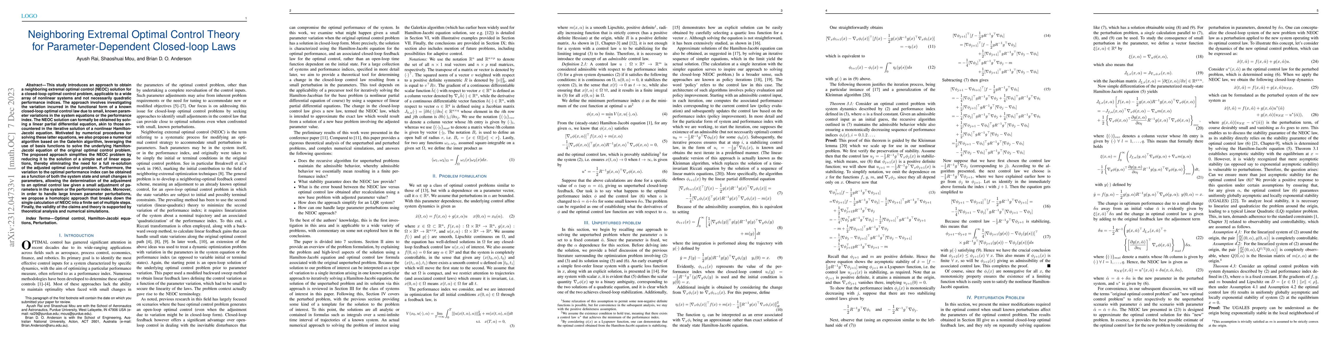Thumbnail for Neighboring Extremal Optimal Control Theory for Parameter-Dependent
  Closed-loop Laws