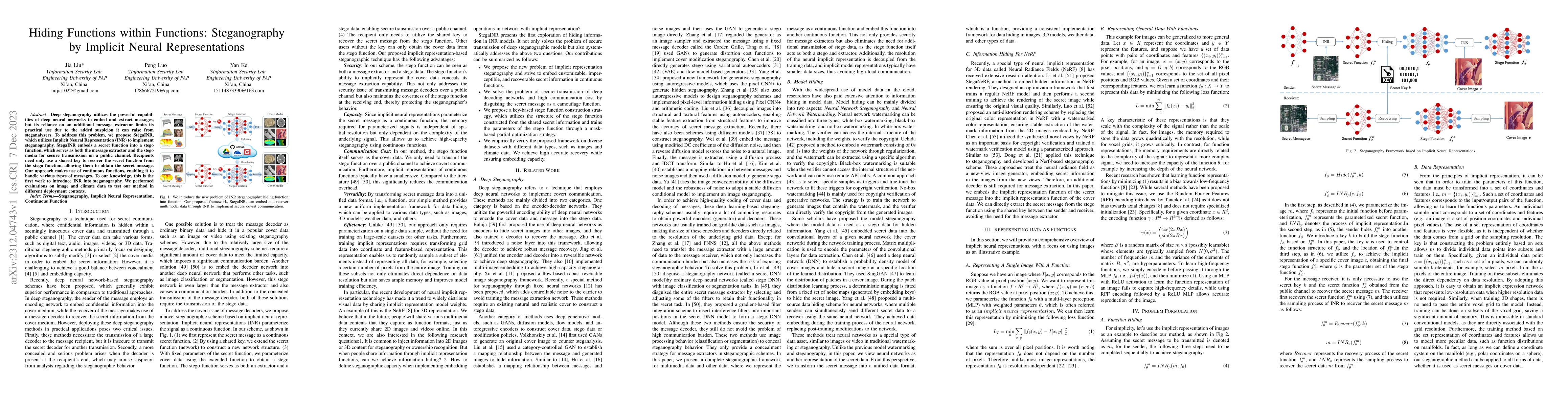 Thumbnail for Hiding Functions within Functions: Steganography by Implicit Neural
  Representations