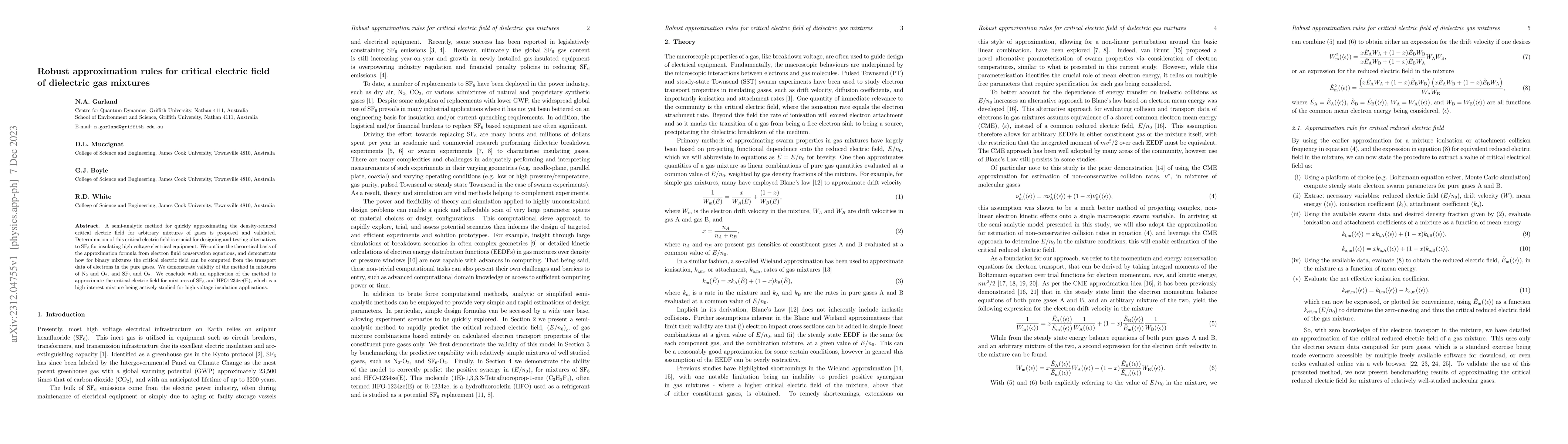 Thumbnail for Robust approximation rules for critical electric field of dielectric gas
  mixtures
