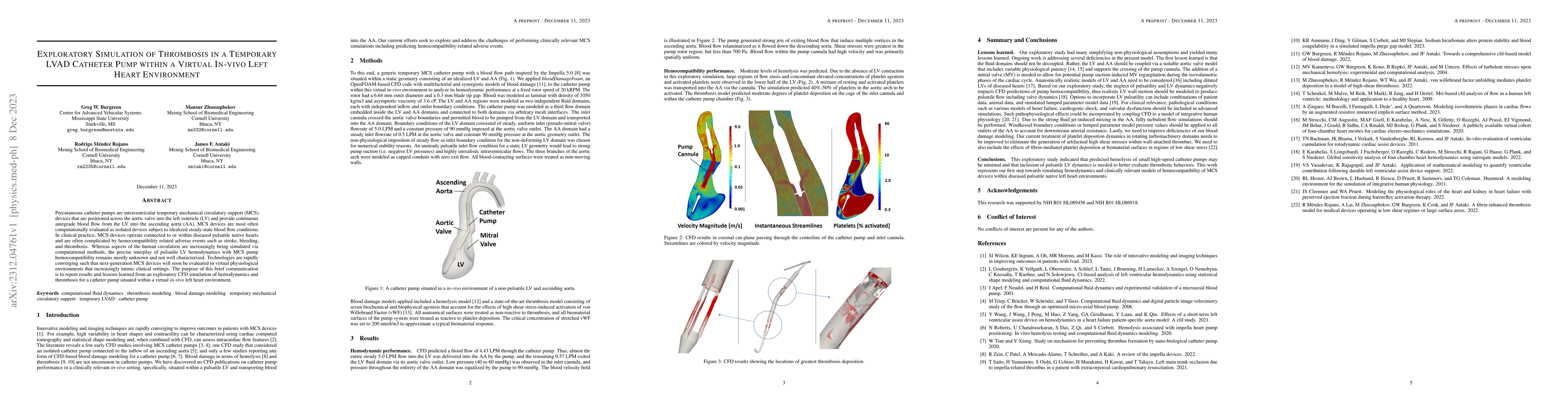 Thumbnail for Exploratory Simulation of Thrombosis in a Temporary LVAD Catheter Pump
  within a Virtual In-vivo Left Heart Environment
