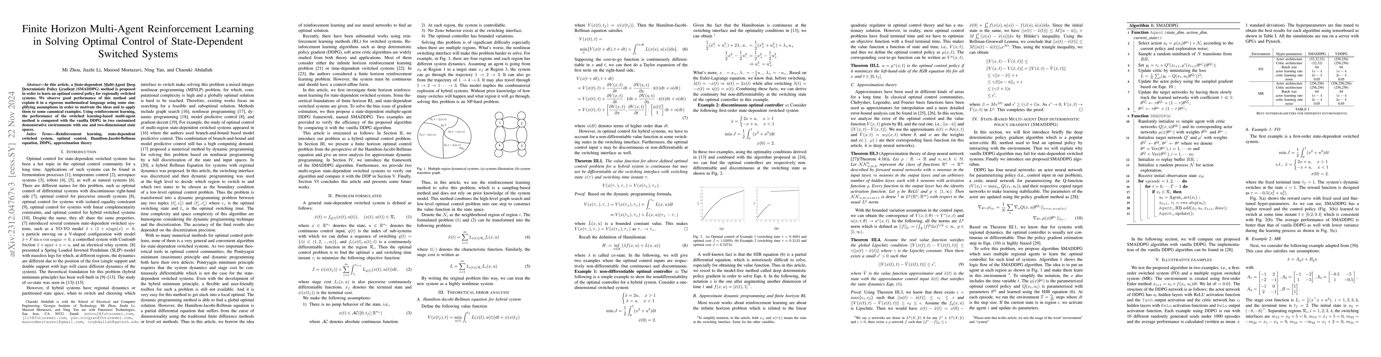 Thumbnail for Finite Horizon Reinforcement Learning in Solving Optimal Control of
  State-Dependent Switched Systems