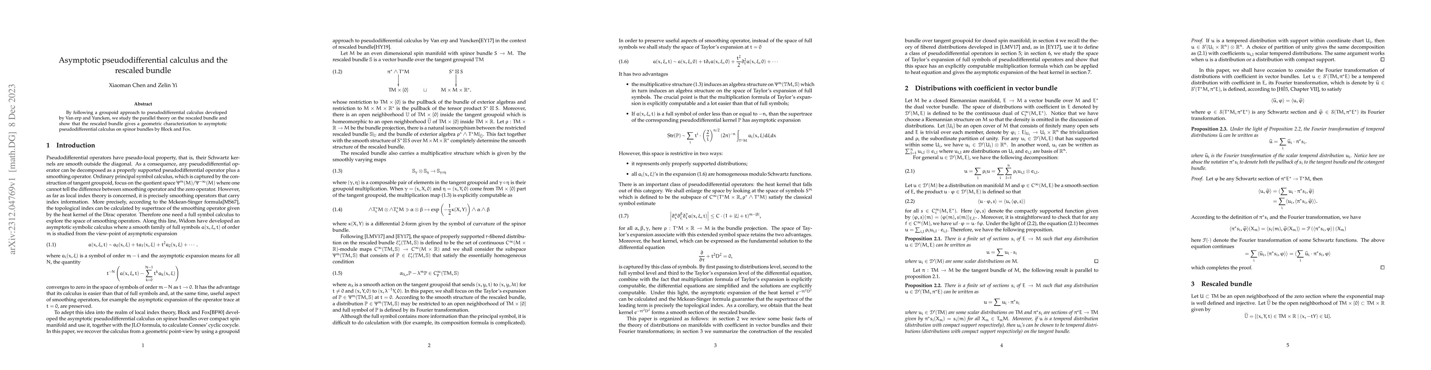 Thumbnail for Asymptotic pseudodifferential calculus and the rescaled bundle