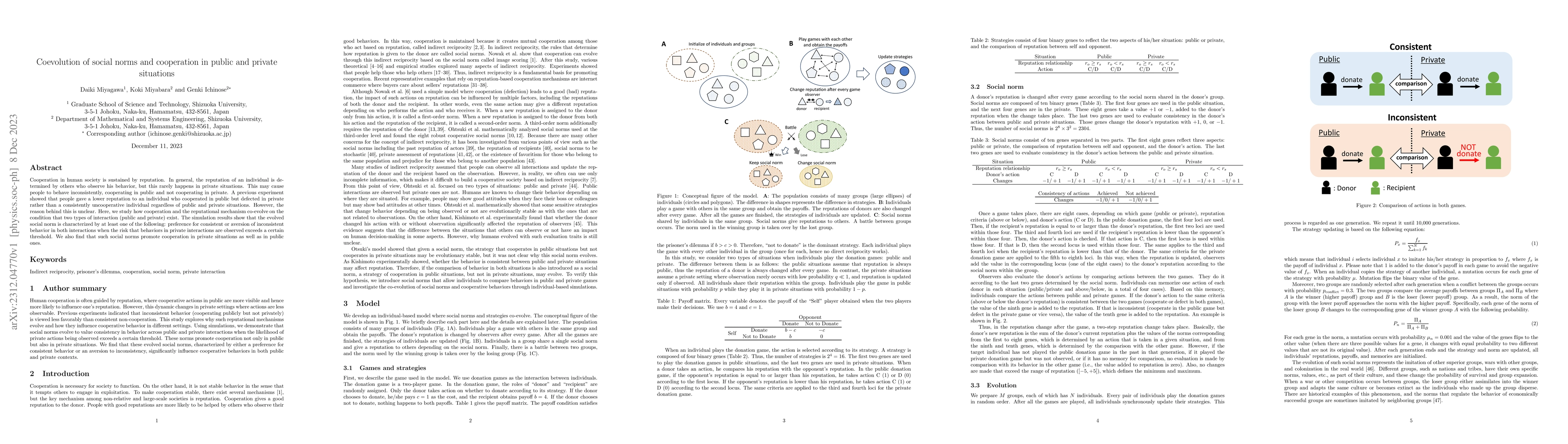 Thumbnail for Coevolution of social norms and cooperation in public and private
  situations