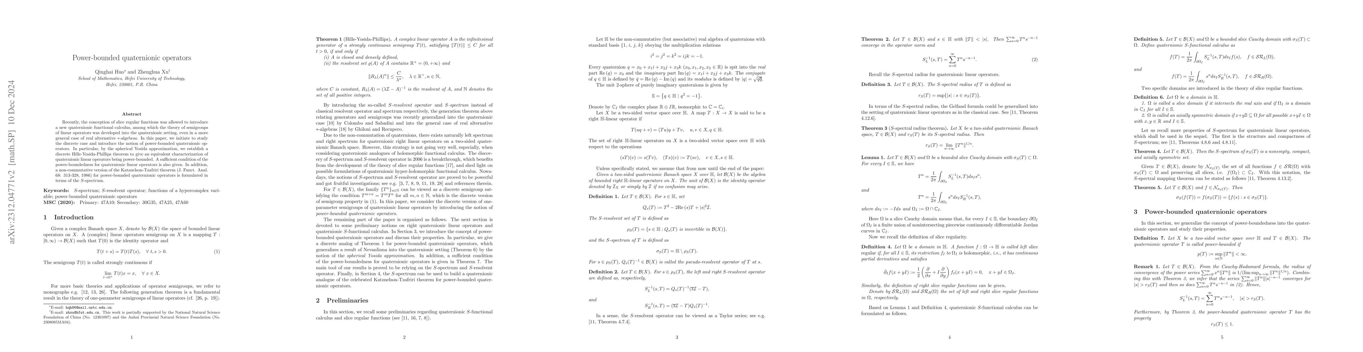 Thumbnail for Power-bounded quaternionic operators