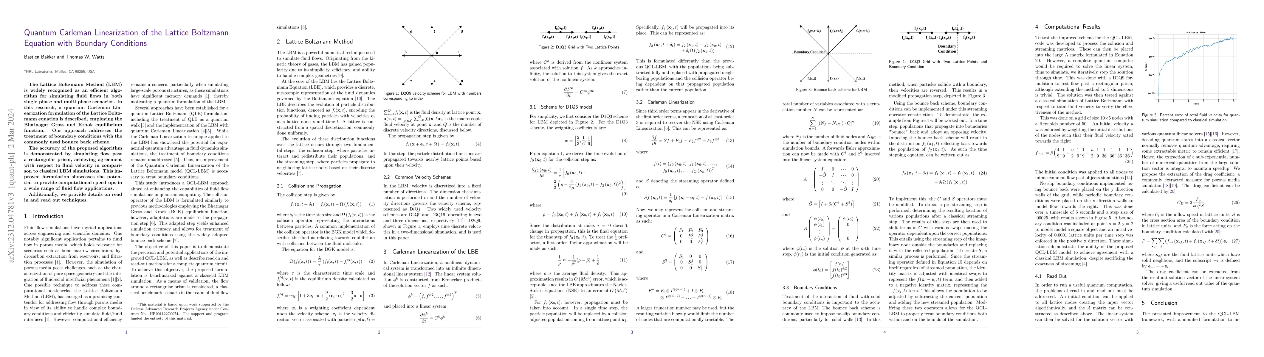 Thumbnail for Quantum Carleman Linearization of the Lattice Boltzmann Equation with
  Boundary Conditions