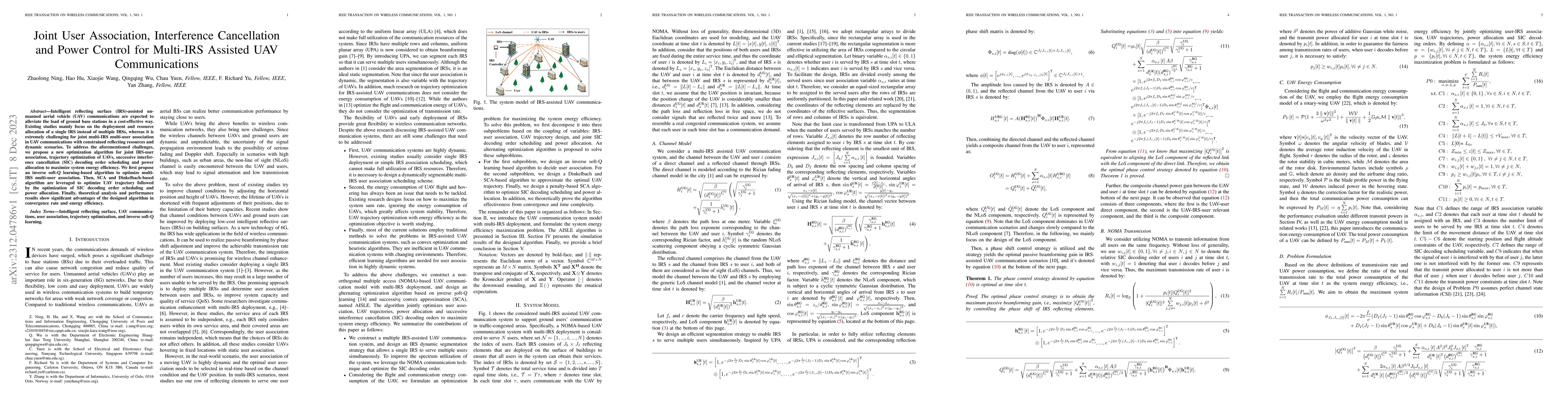 Thumbnail for Joint User Association, Interference Cancellation and Power Control for
  Multi-IRS Assisted UAV Communications