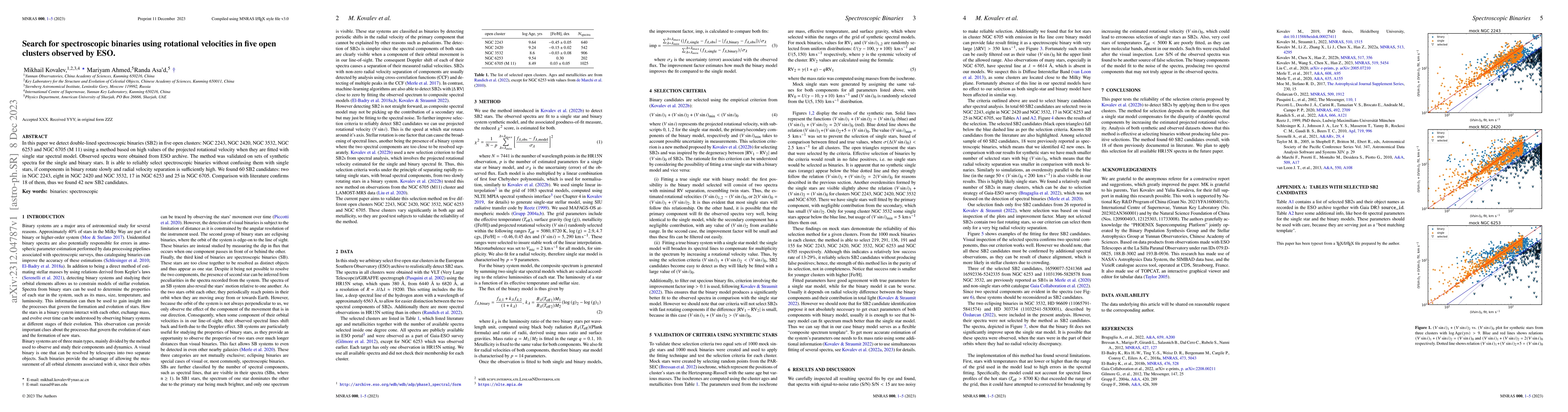 Thumbnail for Search for spectroscopic binaries using rotational velocities in five
  open clusters observed by ESO