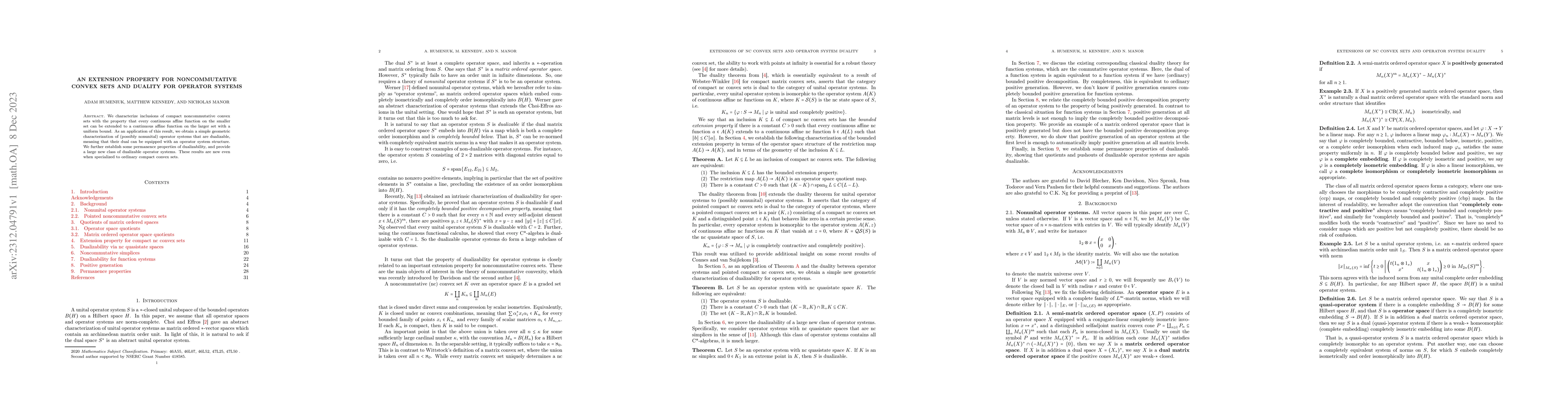 Thumbnail for An extension property for noncommutative convex sets and duality for
  operator systems
