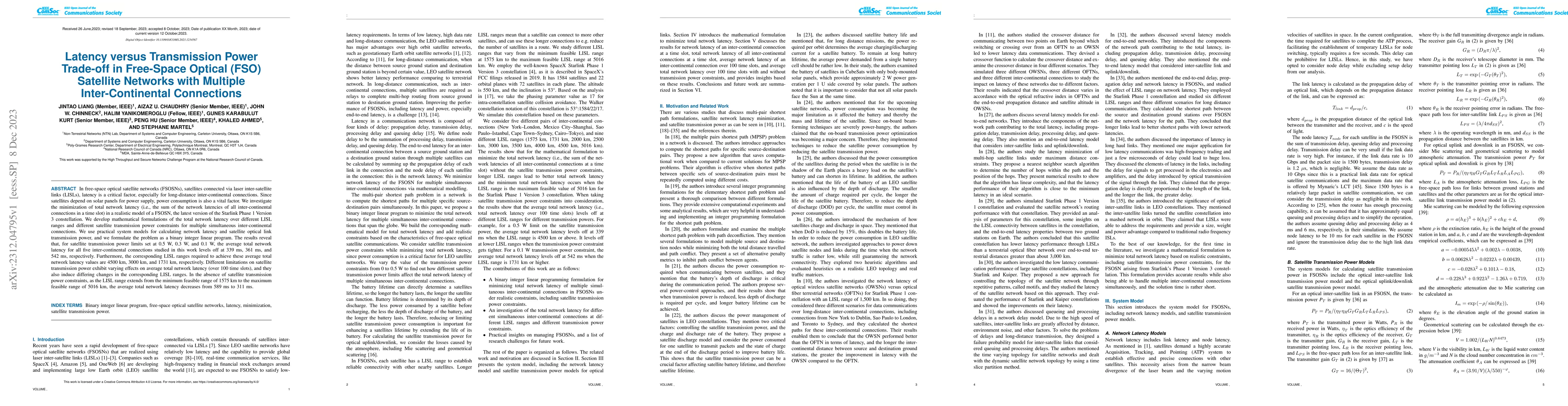 Thumbnail for Latency versus Transmission Power Trade-off in Free-Space Optical (FSO)
  Satellite Networks with Multiple Inter-Continental Connections