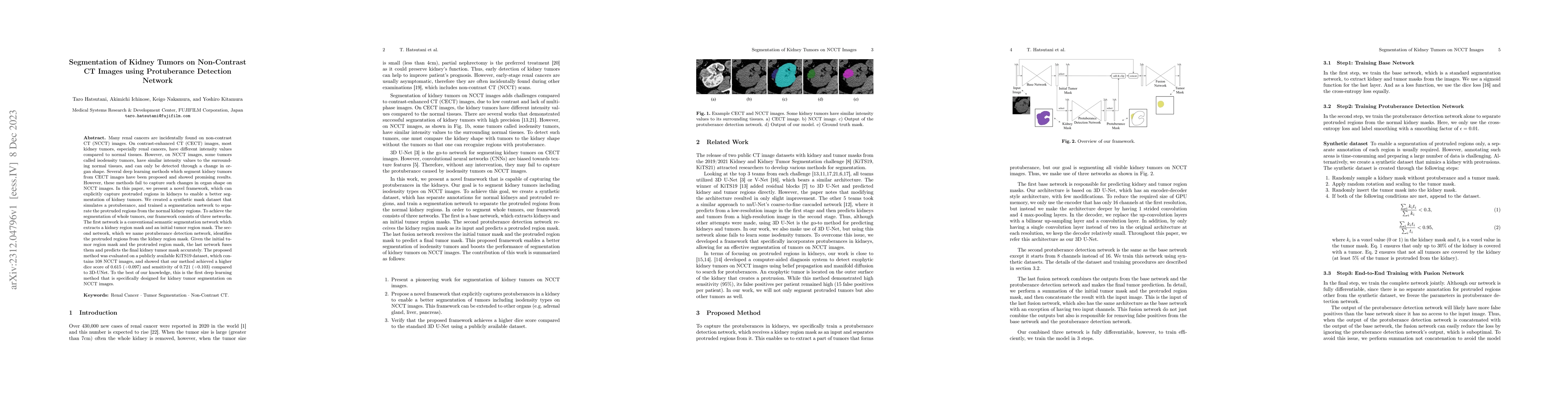Thumbnail for Segmentation of Kidney Tumors on Non-Contrast CT Images using
  Protuberance Detection Network