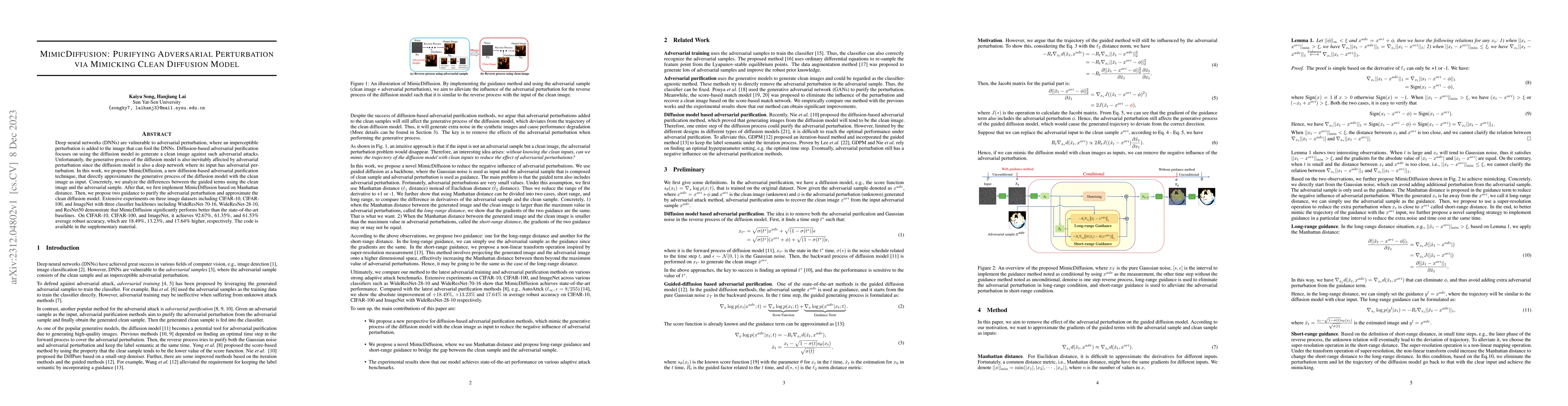 Thumbnail for MimicDiffusion: Purifying Adversarial Perturbation via Mimicking Clean
  Diffusion Model