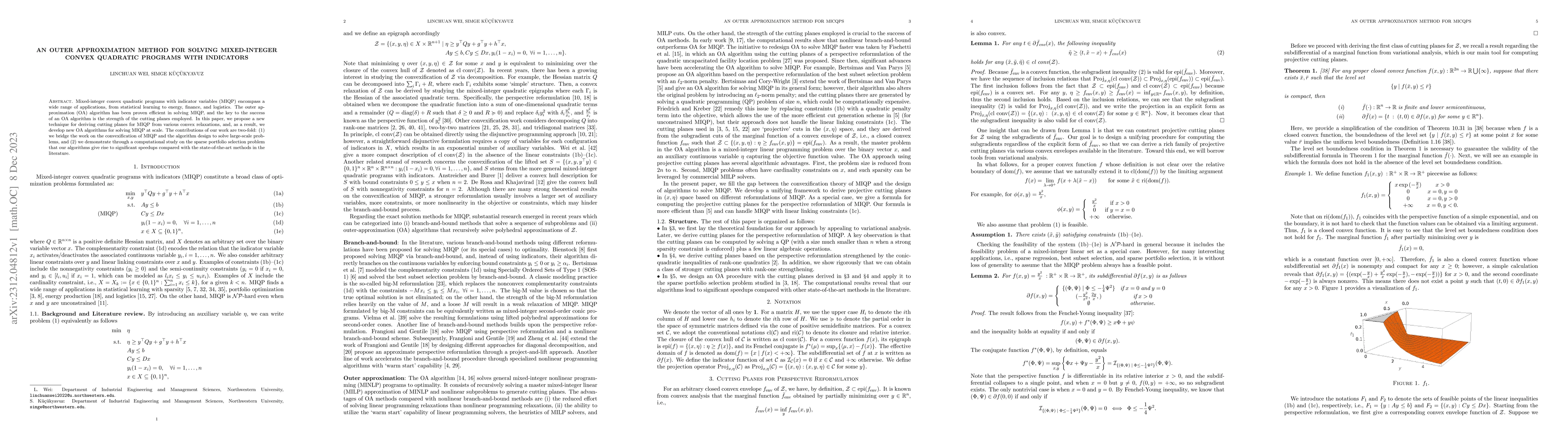 Thumbnail for An Outer Approximation Method for Solving Mixed-Integer Convex Quadratic
  Programs with Indicators