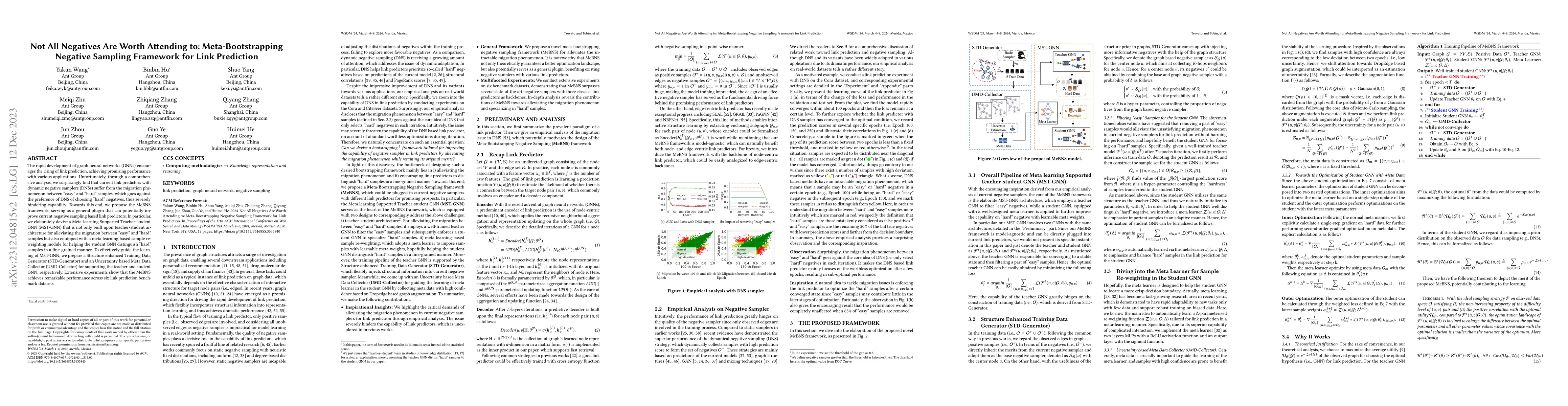 Thumbnail for Not All Negatives Are Worth Attending to: Meta-Bootstrapping Negative
  Sampling Framework for Link Prediction