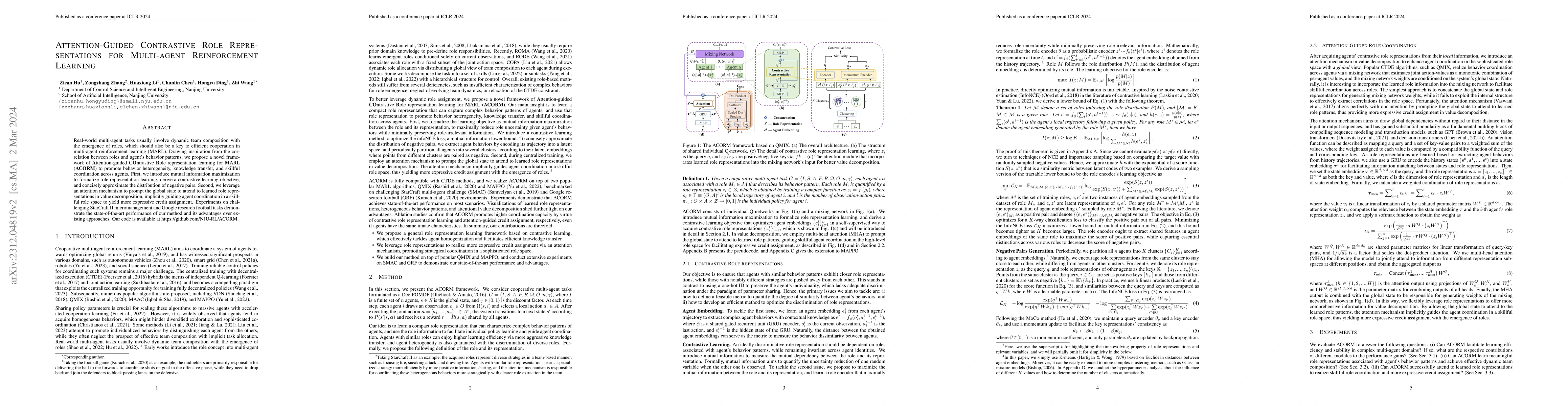 Thumbnail for Attention-Guided Contrastive Role Representations for Multi-Agent
  Reinforcement Learning