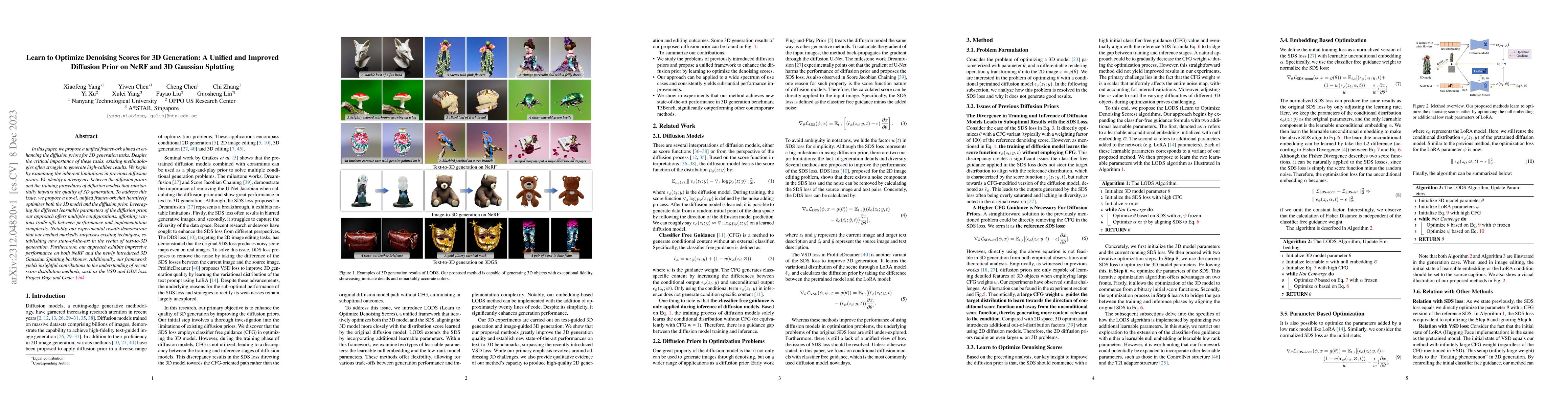 Thumbnail for Learn to Optimize Denoising Scores for 3D Generation: A Unified and
  Improved Diffusion Prior on NeRF and 3D Gaussian Splatting