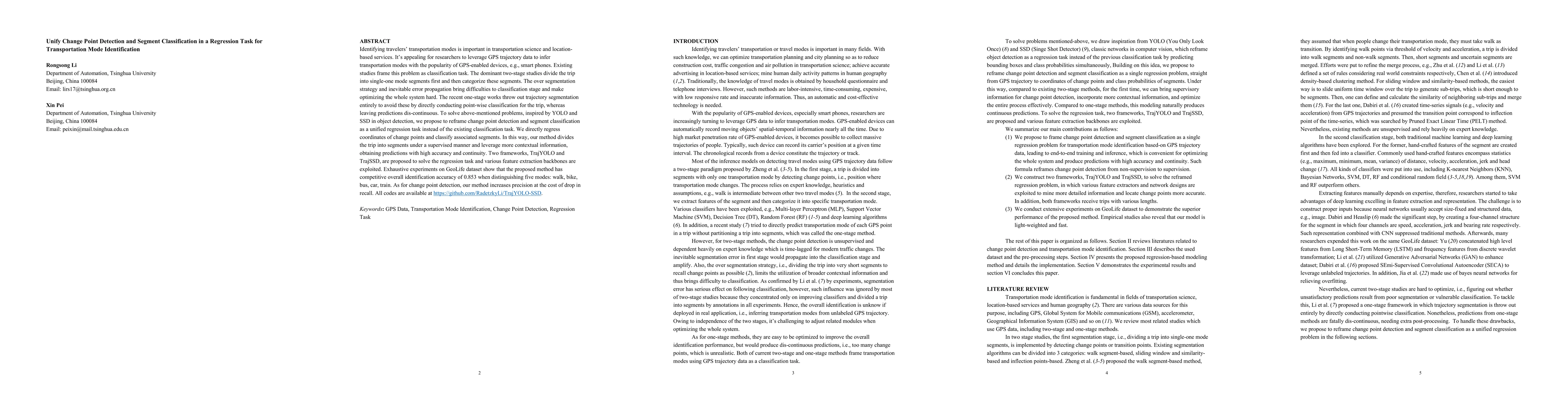 Thumbnail for Unify Change Point Detection and Segment Classification in a Regression
  Task for Transportation Mode Identification