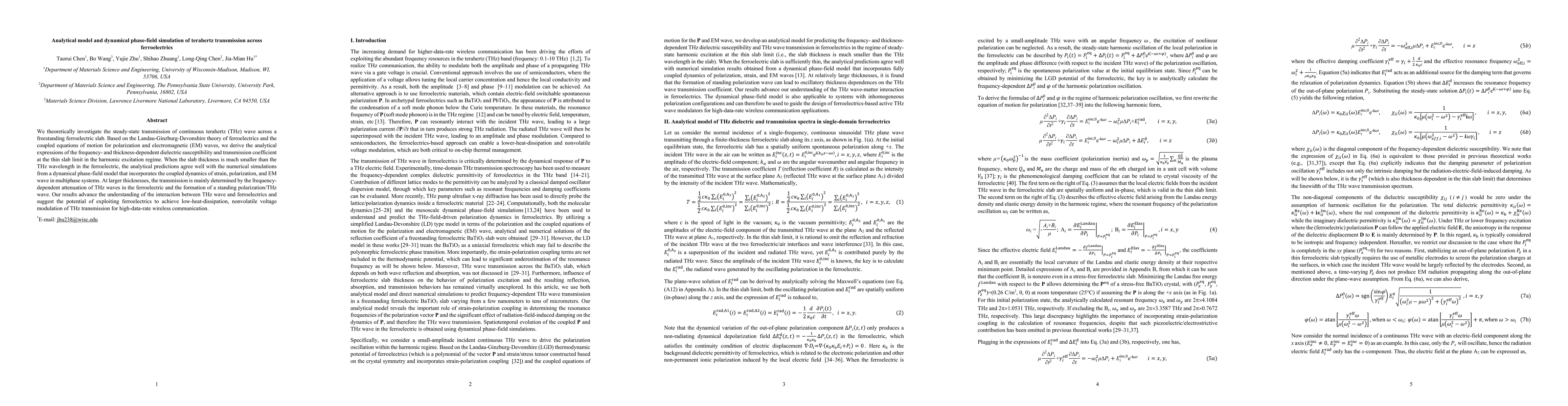 Thumbnail for Analytical model and dynamical phase-field simulation of terahertz
  transmission across ferroelectrics