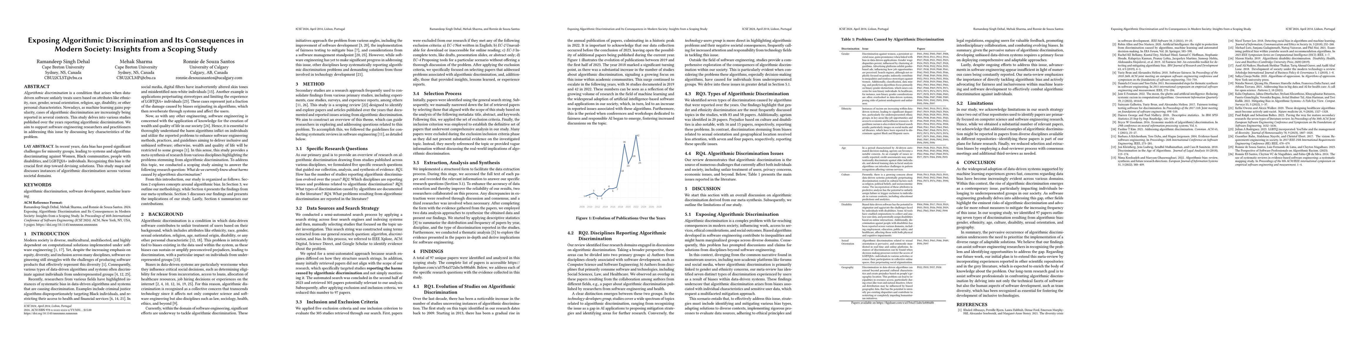 Thumbnail for Exposing Algorithmic Discrimination and Its Consequences in Modern
  Society: Insights from a Scoping Study