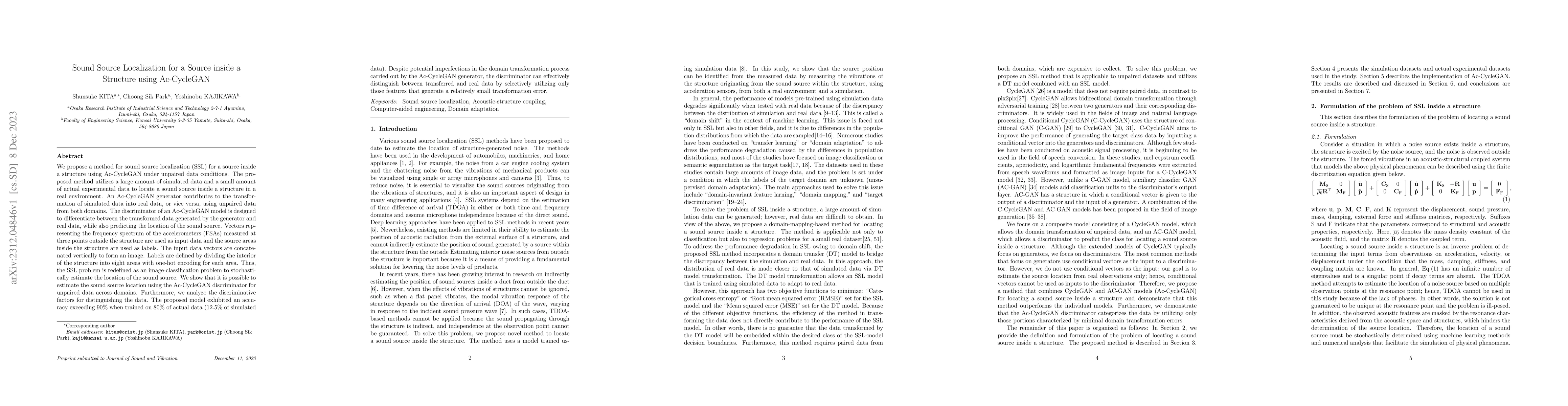 Thumbnail for Sound Source Localization for a Source inside a Structure using
  Ac-CycleGAN