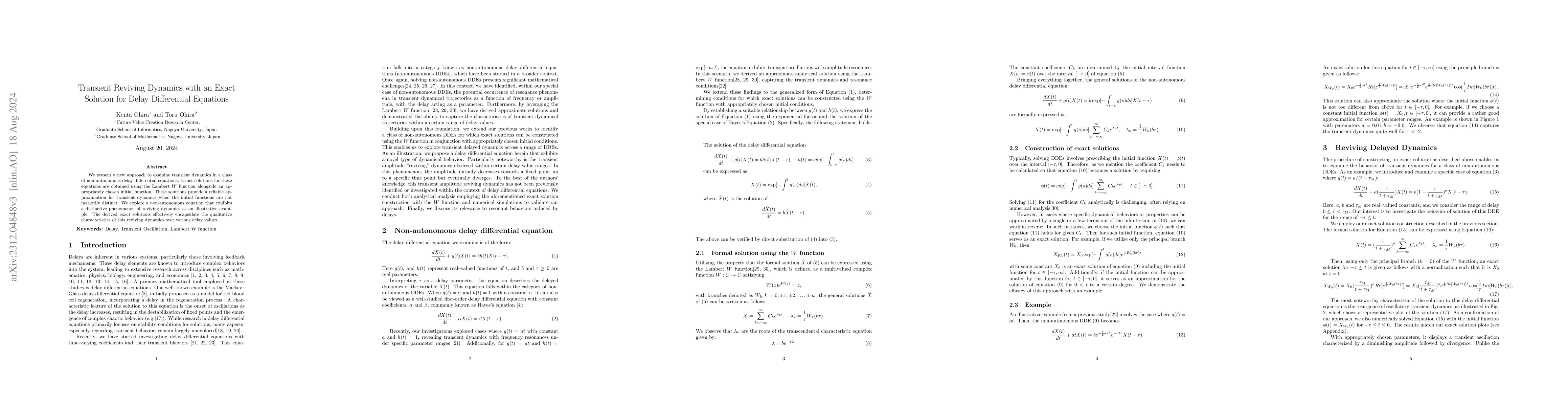 Thumbnail for Transient Reviving Dynamics with an Exact Solution for Delay
  Differential Equations
