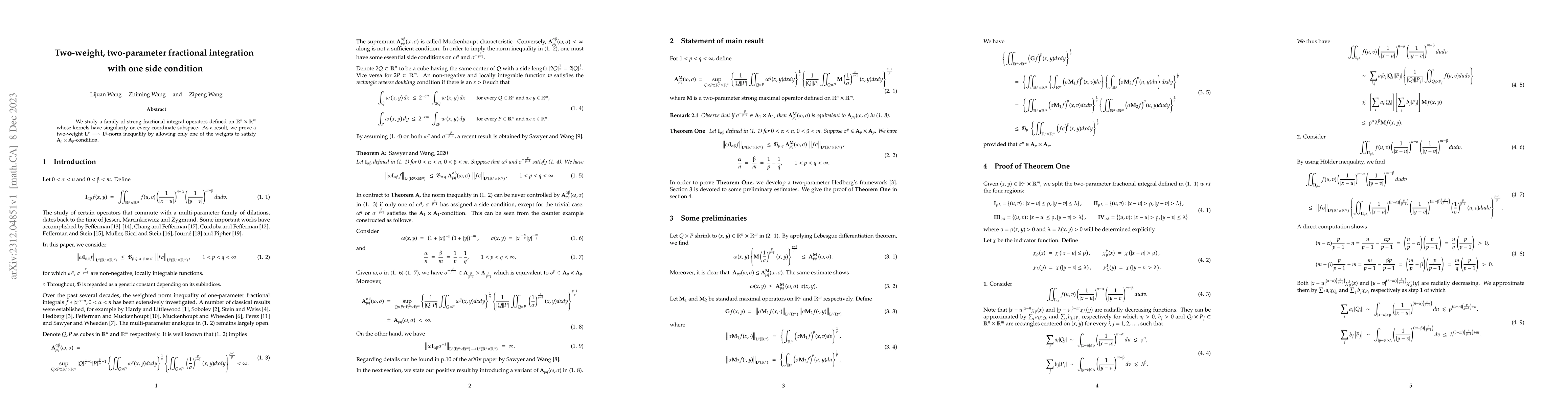 Thumbnail for Two-weight, two-parameter fractional integration with one side condition