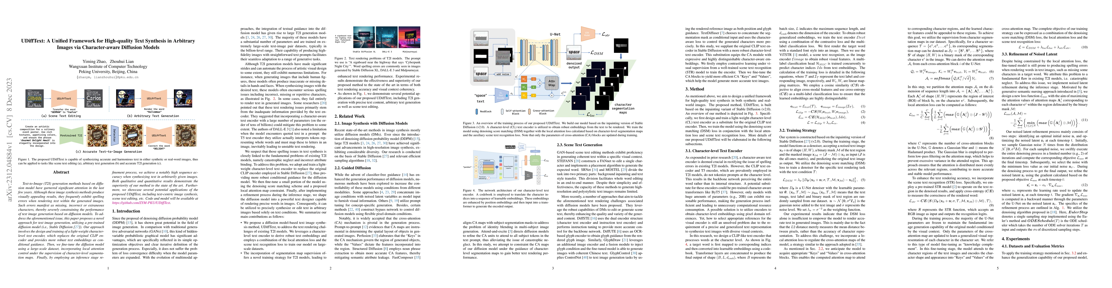 Thumbnail for UDiffText: A Unified Framework for High-quality Text Synthesis in
  Arbitrary Images via Character-aware Diffusion Models