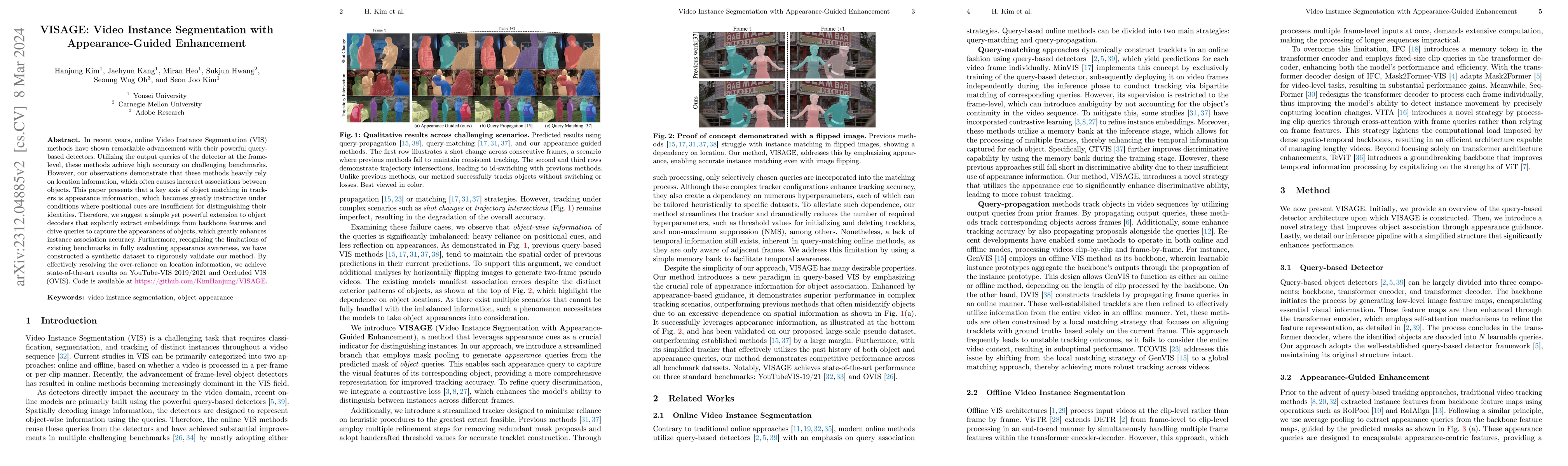Thumbnail for VISAGE: Video Instance Segmentation with Appearance-Guided Enhancement