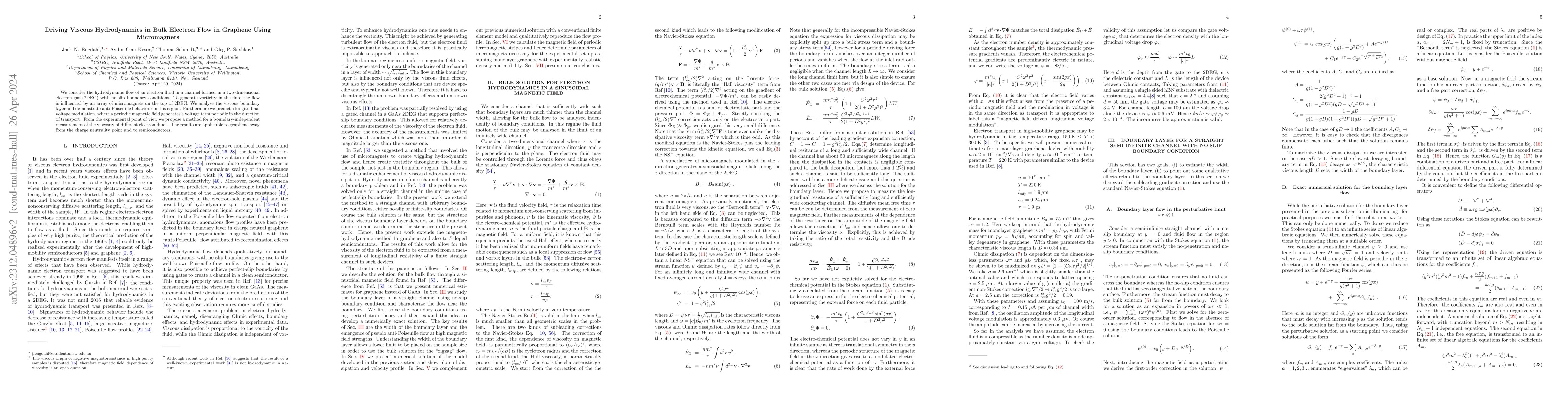 Thumbnail for Driving Viscous Hydrodynamics in Bulk Electron Flow in Graphene Using
  Micromagnets