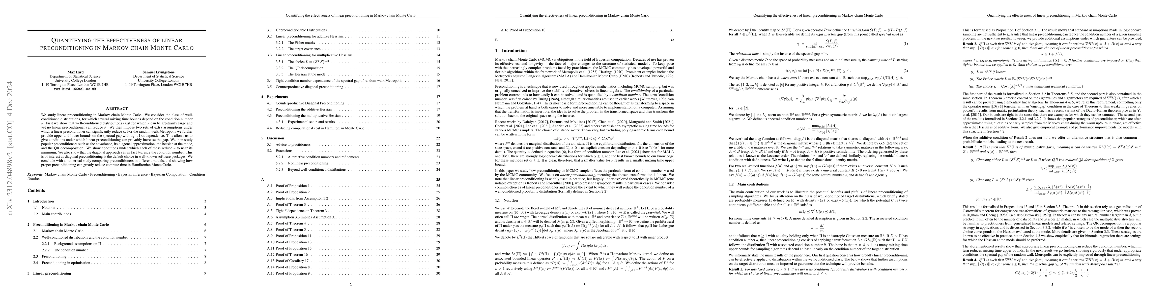 Thumbnail for Quantifying the effectiveness of linear preconditioning in Markov chain
  Monte Carlo