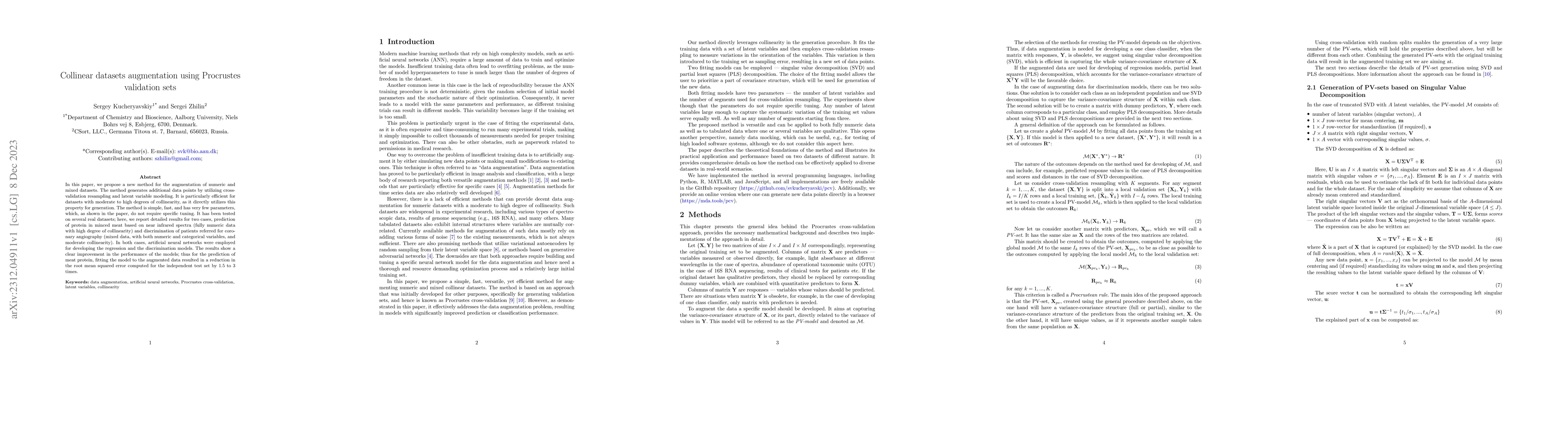 Thumbnail for Collinear datasets augmentation using Procrustes validation sets