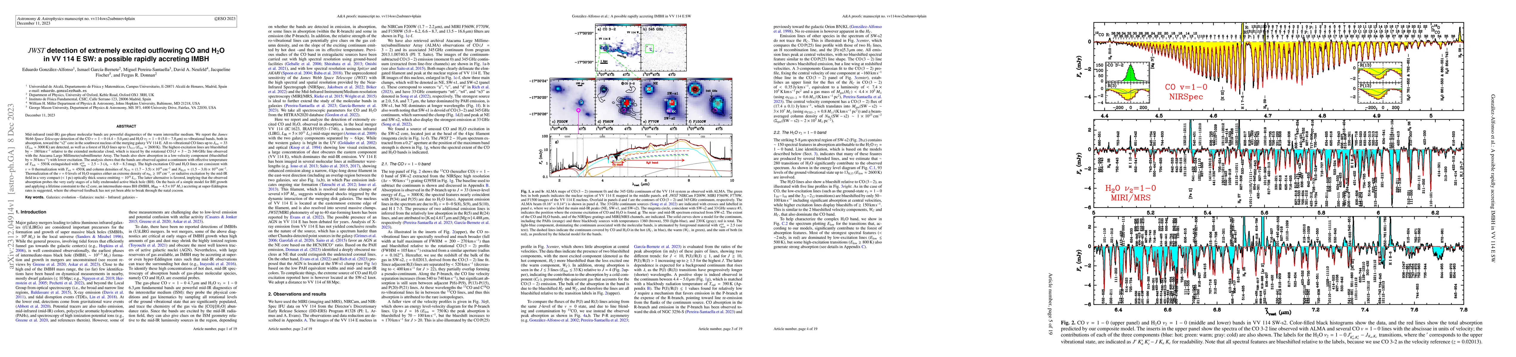 Thumbnail for JWST detection of extremely excited outflowing CO and H2O in VV 114 E
  SW: a possible rapidly accreting IMBH