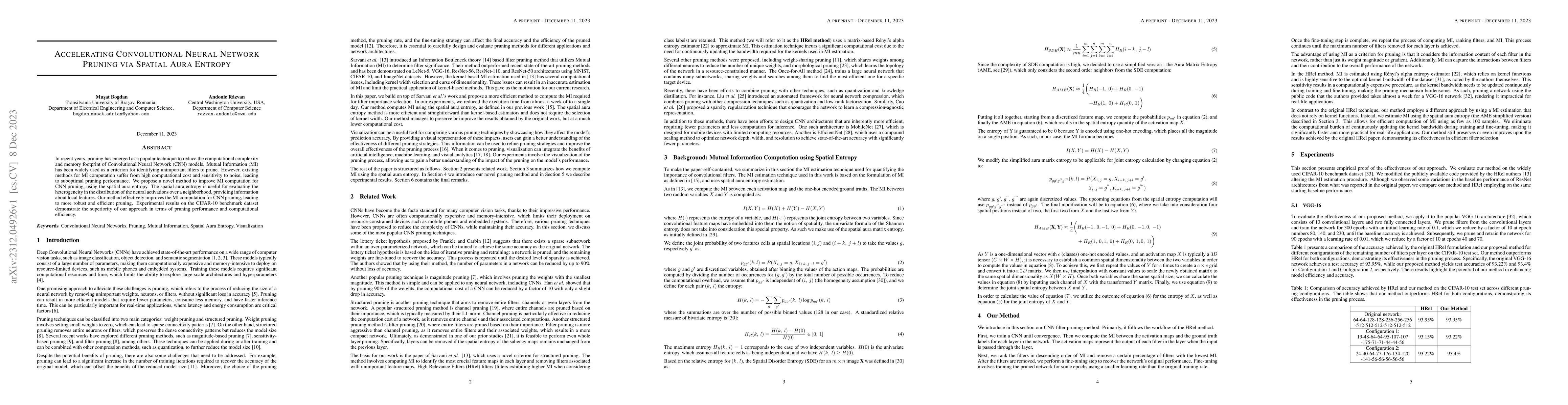 Thumbnail for Accelerating Convolutional Neural Network Pruning via Spatial Aura
  Entropy