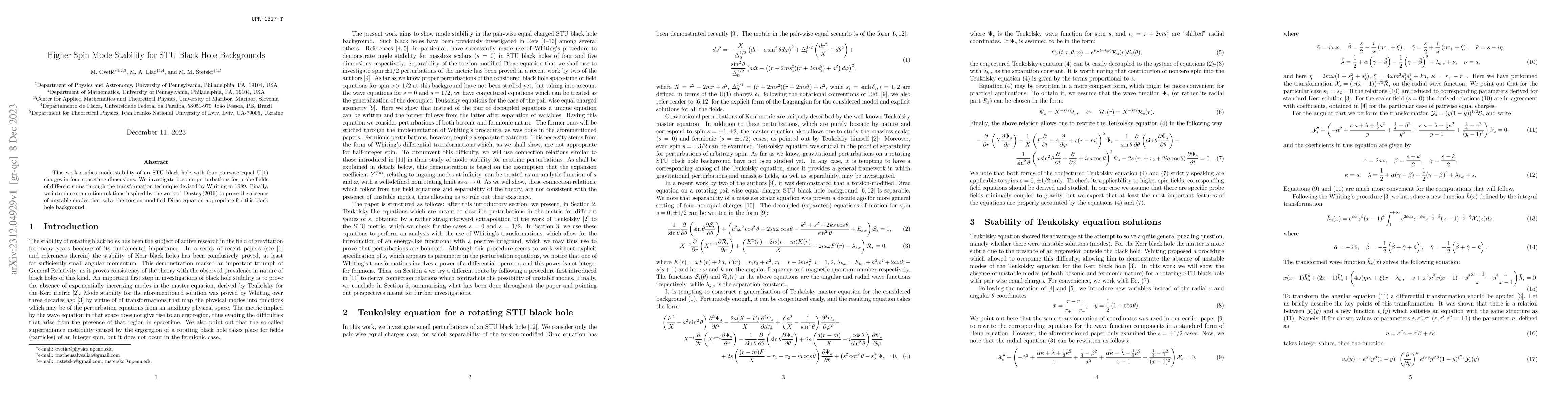 Thumbnail for Higher Spin Mode Stability for STU Black Hole Backgrounds