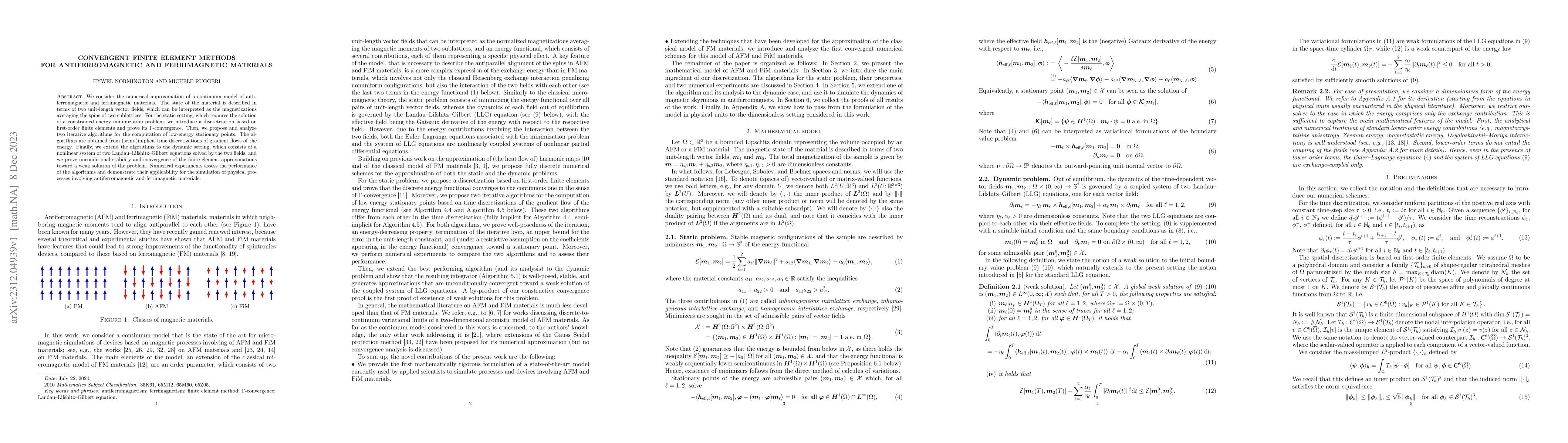 Thumbnail for Convergent finite element methods for antiferromagnetic and
  ferrimagnetic materials