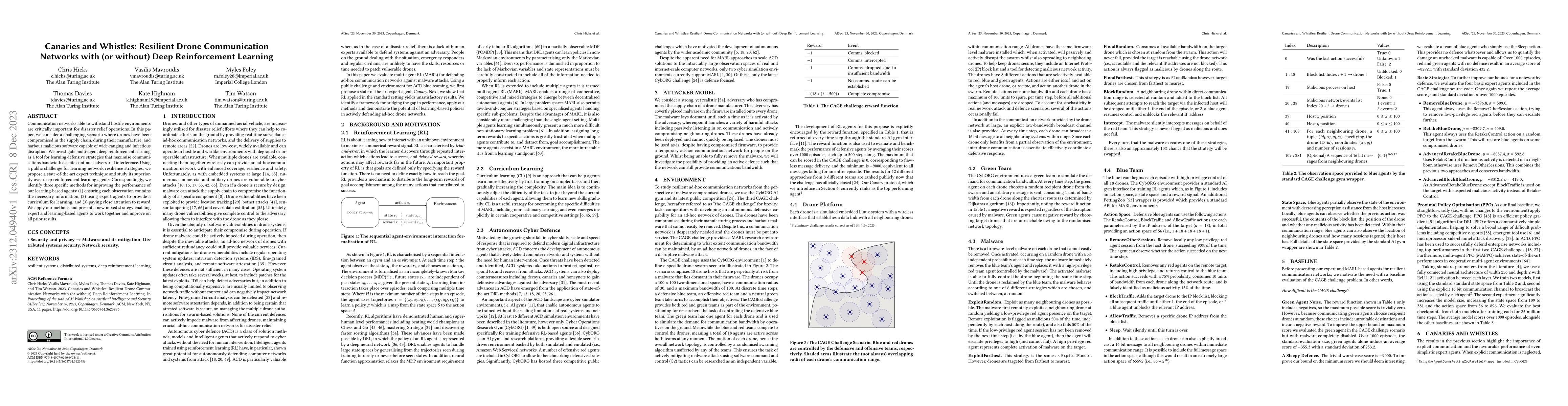 Thumbnail for Canaries and Whistles: Resilient Drone Communication Networks with (or
  without) Deep Reinforcement Learning