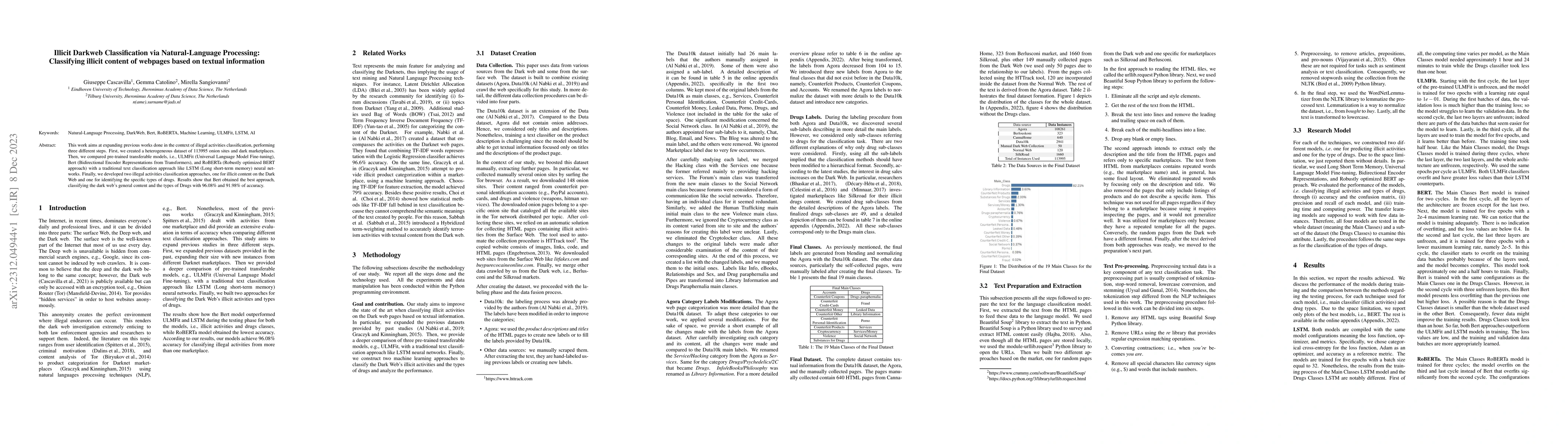 Thumbnail for Illicit Darkweb Classification via Natural-language Processing:
  Classifying Illicit Content of Webpages based on Textual Information